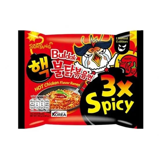 Samyang Buldak 3x ljuti ramen Limited Edition pakiranje, crveno-crno i žute oznake
